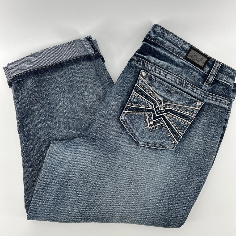 Earl Jean Jeans Capris Women's 14 Blue Denim Stretch Decorative Embellished Y2K